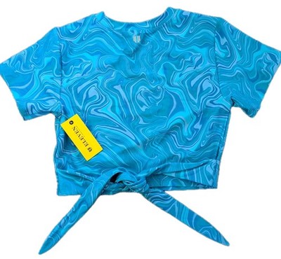 EleVen by Venus Williams Crop Top Small Tie Back  Arctic Blue Marble NWT