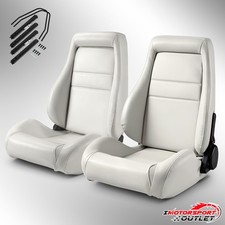 1 Pair Universal White Pvc Leather Easy Reclinable Obs Style Seats Car Seats