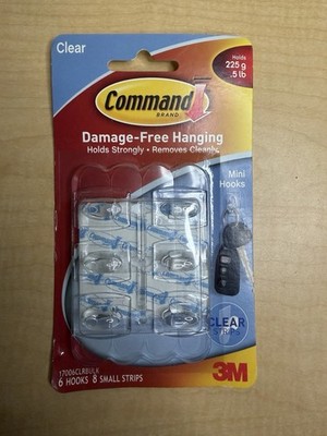 1 Pack 6 each Command Mini Hooks Clear.Holds 0.5 lb. 24 Hooks  adhesives total