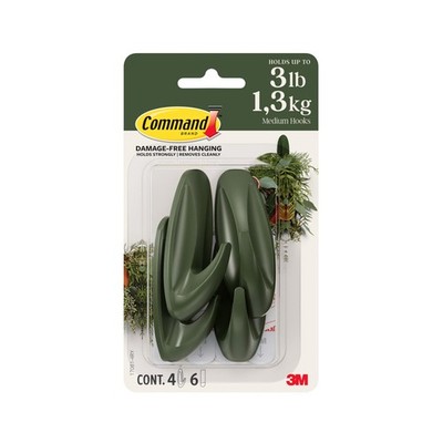 Command Medium Designer Haken, rosmaringrün, 4 Haken, 6 Streifen, beschädigungsfrei