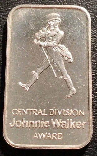 Vintage 1 Troy oz. Fine .999 Silver Bar, Johnnie Walker, Central Division Award.