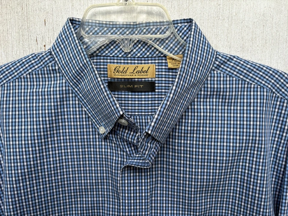 Roundtree & Yorke Gold Label Shirt Mens XL Slim Fit Blue Check 100% Cotton - Image 3 of 4