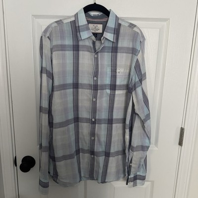 FLAG & ANTHEM Shirt Men s XL Blue Plaid Button Up Collared Long Sleeve Cotton