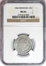 P409, Romania, People s Republic, 1 Leu 1966, Bucharest Mint, NGC MS65