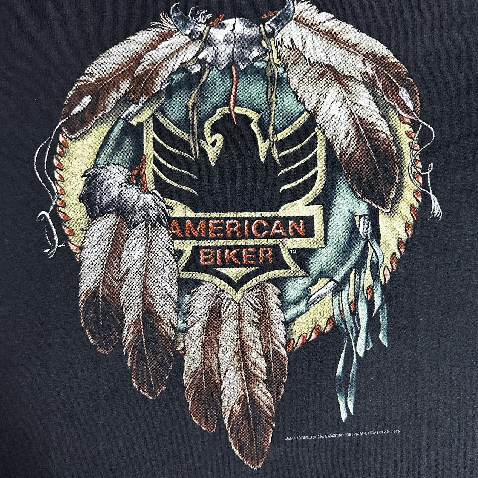 Vintage 1992 3D Emblem American Biker Shirt Mens XL Black Eagle Native Dream image 3