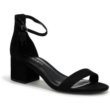 NIB Madden Girl Ileana Womens Black Micro Suede Block Heel Ankle Strap Sandals 7