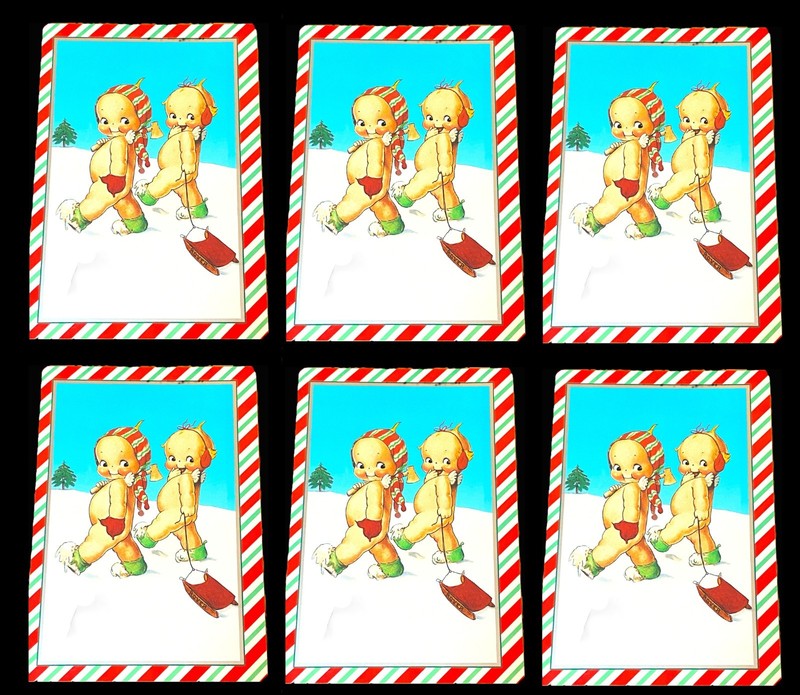 6 Kewpie Paper Moon Greeting Cards with envelopes Featuring Rose O'Neill Kewpies