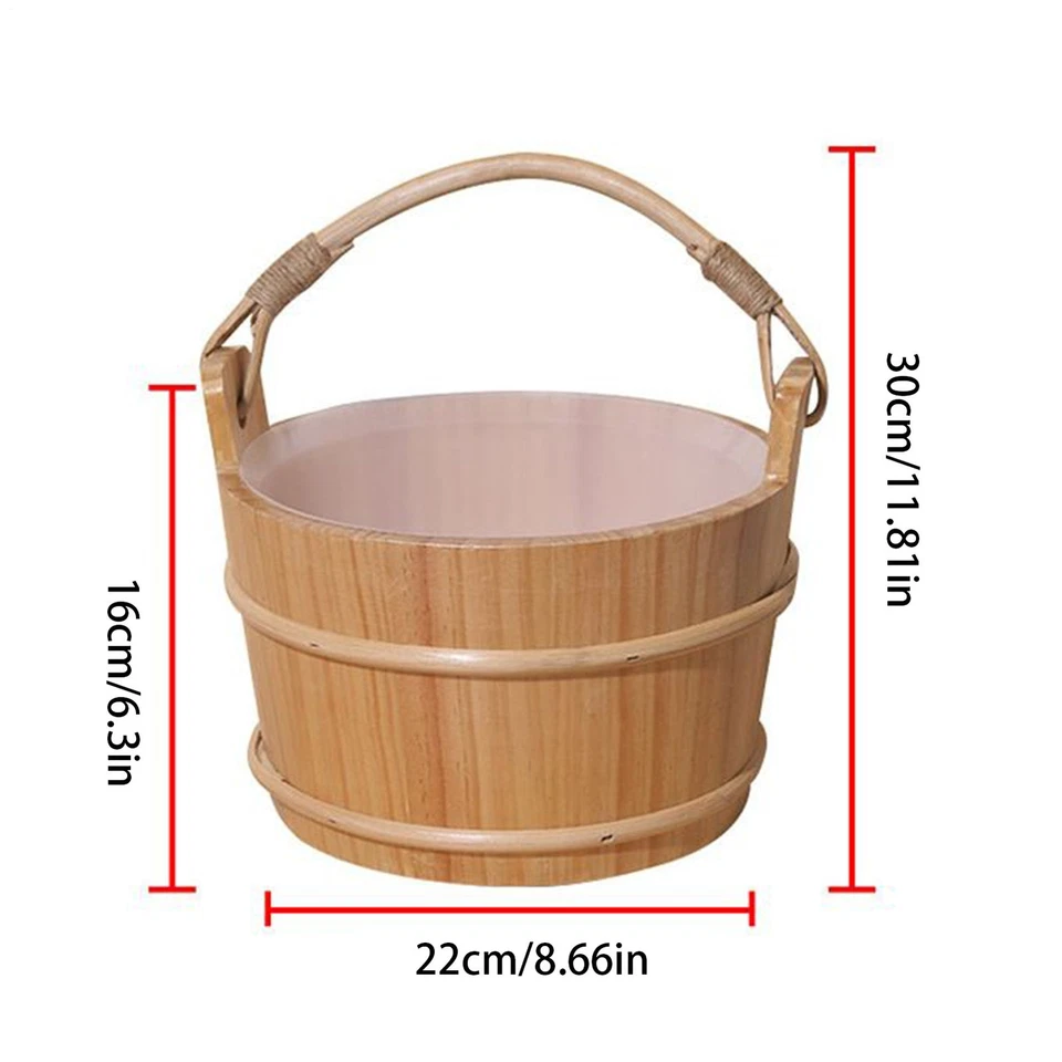 Cubo de sauna de vapor de madera multifuncional 6L con cucharón, cubo de baño forro de plástico Foto 2 de 4