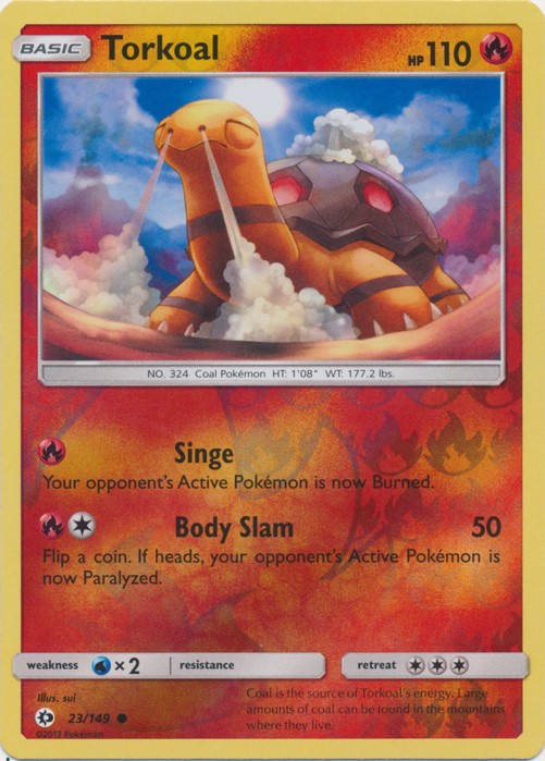 Pokemon - Torkoal - 23/149 - Common - Reverse Holo - Sun & Moon Base Set - NM