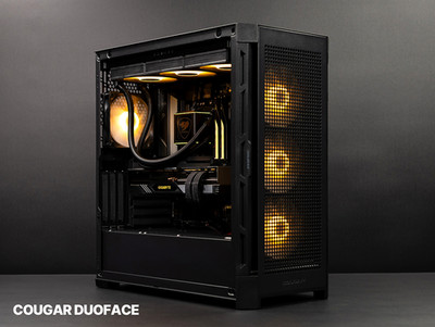 COUGAR DUOFACE PRO RGB ATX Mid Tower PC Case, Glass Side, 4 ARGB Fans - Black
