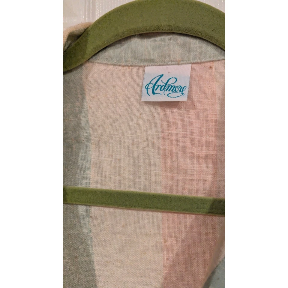 Ardmore Striped Blazer Pastel Pink Blue Cream Linen Blend Cropped Pockets - Image 3 of 4