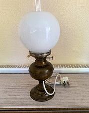 Vintage Retro Table Lamp White Glass Globe Shade Bronze Metal Base