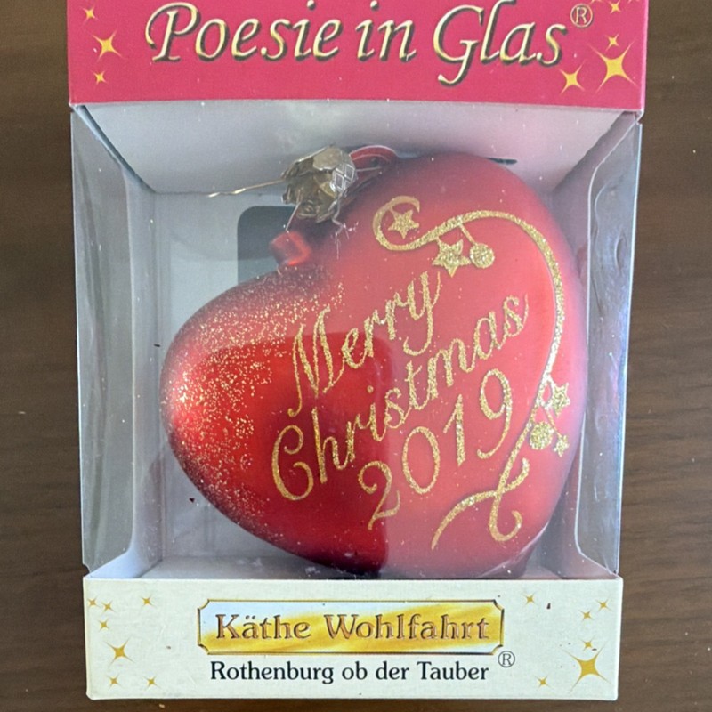 Käthe Wohlfahrt Poesie in Glas 2019 Christmas Heart Ornament Red Gold Glass