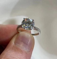 3CT Round-Cut Moissanite Solitaire Engagement Ring 14K White Gold Plated