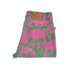 Lilly Pulitzer Rare Vintage Where's The Reef Pink Green Jeans Sz 4 Flare