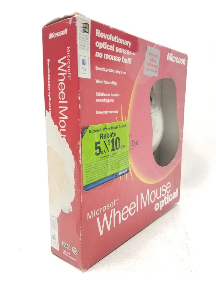 Microsoft Wheel Mouse Optical White X05-41707 - USB PS/2 - New Sealed Box READ - Image 4 of 4