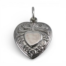 Sterling Silver Puffy Heart Charm for Bracelet Ribbon Bow Pendant Vintage 31