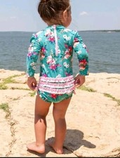 RuffleButts "Fancy Me Floral" One-piece Rash Guard Swimsuit 3-6M
