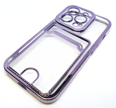 Hülle für iPhone 14Pro 15Pro Clear View Kartenhalter mit Styled Edge Rose Lila