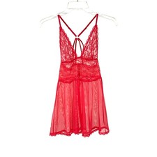 Victoria  s Secret Lace Baby Doll Teddy Sheer Nightie Red Lace XS