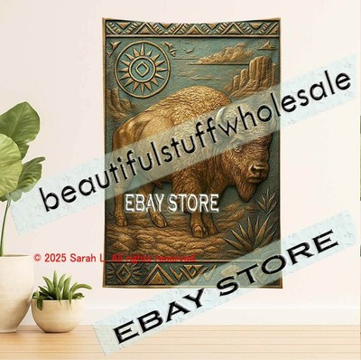 Bison Prairie Tapestry Western Spirit wildlife art living room 39X59 in