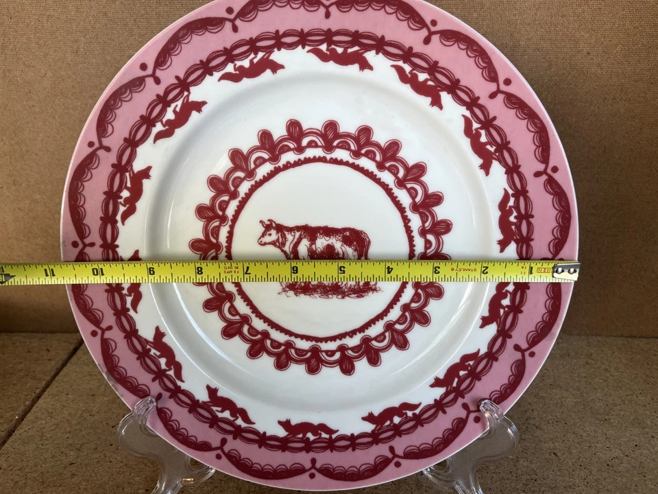 Anthropologie Zorros Vaca Roja 11" Plato para servir Cena Negro Pájaro Espalda Sello RARO Foto 2 de 3