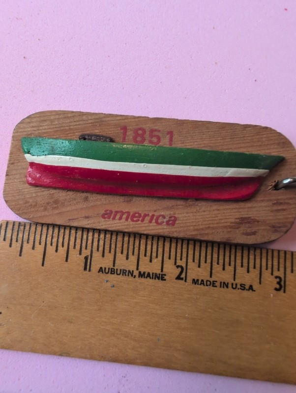 1851 Half Hull Ship America On Wooden Plaque Key Chain