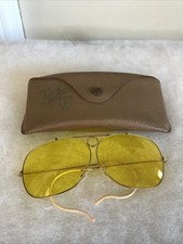 Vintage B L RAY-BAN 1/10 12KGF BULLET HOLE YELLOW LENS SHOOTER SUNGLASSES W/Case
