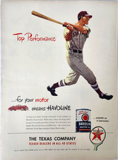 Baseball Player Texaco Havoline Motor Oil Vintage Ad 1947 Magazine Print