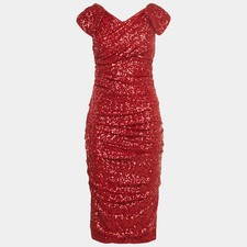 Dolce Gabbana Red Sequin Midi Dress M