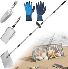 Sand Flea Rake, 68.9 in Stainless Steel Sand Sifter with Mesh Shovel and Gloves,