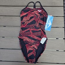 TYR The Finals MAIZE Swimsuit Swan Back 1-Piece Red Girls- Size 22 New