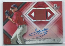 2014 Bowman Platinum Taylor Lindsey RED REFRACTOR PATCH RELIC AUTO RC 11/25