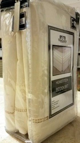 Falda de cama Top Care crema/beige clara dobladillo completo esquinas plisadas de 14" nueva con etiquetas - Imagen 2 de 4