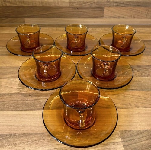 Vintage Duralex Frankreich Braunglas Kaffeetasse & Untertasse 6er Set (insgesamt 12 Teile). - Bild 4 von 11