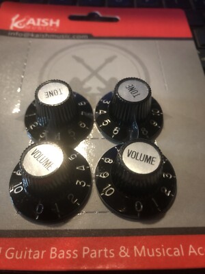 4x klassische Hexenhut-Knöpfe passend für LP, Epi, Fender V/schwarz, silber Rfltrs 6 mm Passform
