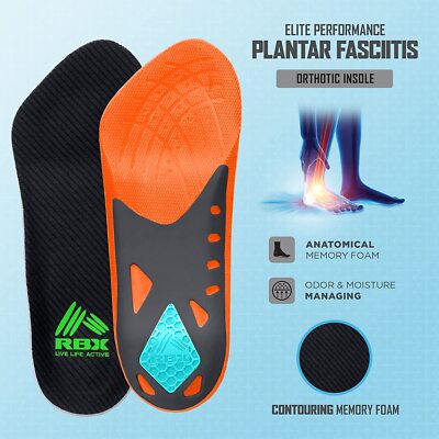 RBX Plantar Fasciitis Orthotic All-Day Relief 3/4 Insoles Men s Size 8-12 - NEW