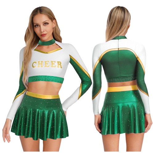 Minifalda Mujer Femenina Cheerleading Uniforme Contraste Crop Top Elástico - Imagen 25 de 66