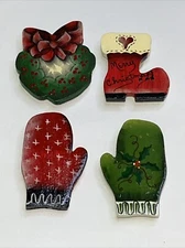 Vintage Button Covers Christmas Wooden Hand Painted Handmade Colorful 4pc
