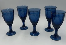 Set of 5 Noritake Sweet Swirl Blue Water Goblet Ice Tea Glass 7-3/8" Tall 10 oz