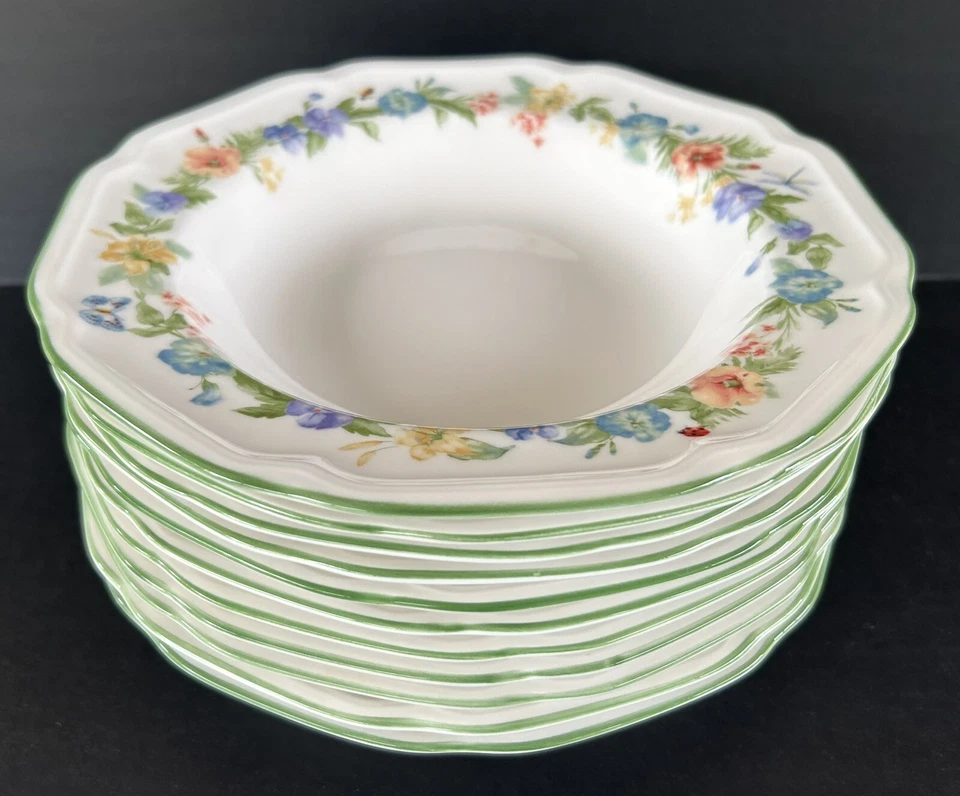 Juego de 11 cuencos de sopa antiguos de porcelana de jardín Mikasa borde ancho 9 1/4" Foto 2 de 4