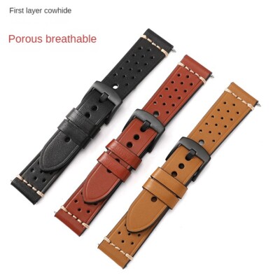 Premium Mens Fashion Porous Breathable Genuine Leather Watch Strap 18/20/22/24mm
