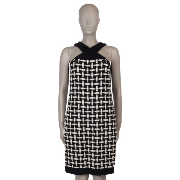71200 authentisches Chanel schwarz & weiß 09P ärmelloses Tweed Kleid 38 S