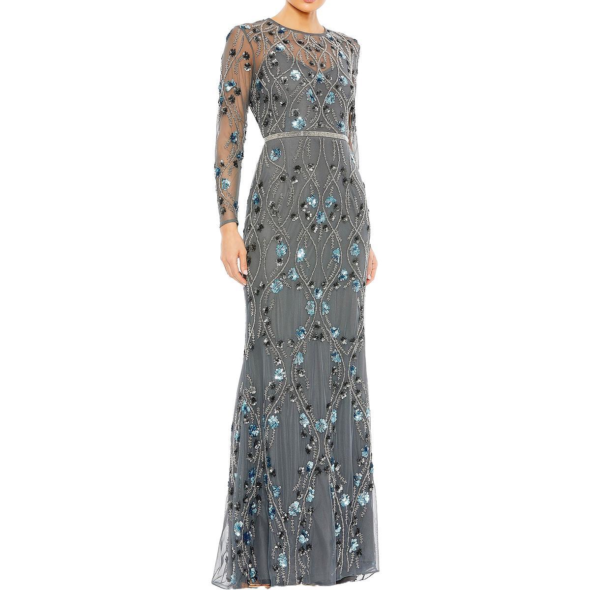 Женское серое вечернее платье Mac Duggal с украшением 6 BHFO 5296