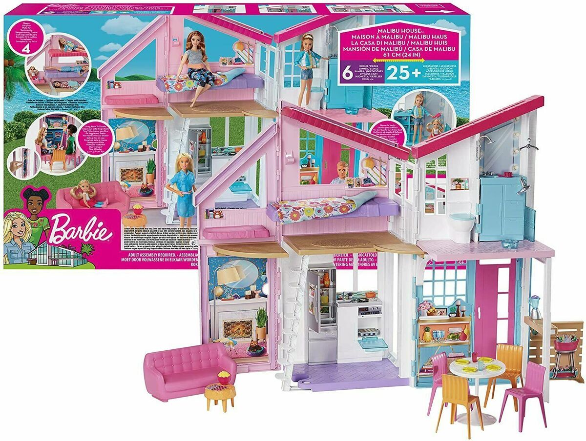 Barbie Malibu House Childrens Doll House Playset Toy 25+ Accessories  Fold-able