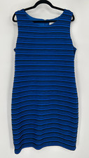 Calvin Klein Size L Blue Stripped Bodycon Revenge Dress Back Zip Sleeveless