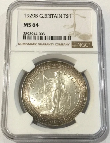 1929 B Great Britain MS64 Trade Dollar NGC Graded Very Choice Light Toned Lustre