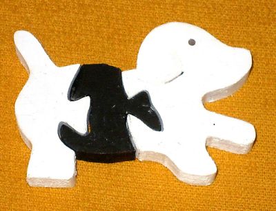 Hund, Dackel, 3 Teile, Holz, Kunsthandwerk, Block Puzzle, ca. 7,5 cm