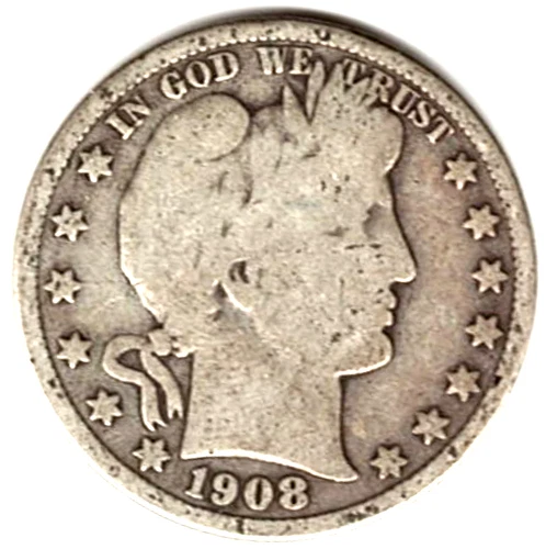 1908 D Barber Half Dollar grades GOOD+ CONDITION~ PLEASE SEE THE SCAN.   stk v 4