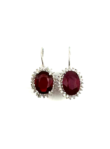 14K White Gold Approx 0.48ct Diamond & Lab Ruby Earrings, 3.2dwt
